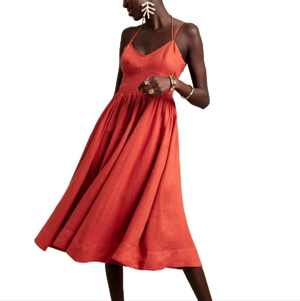 Banana Republic Orange Linen Midi Dress